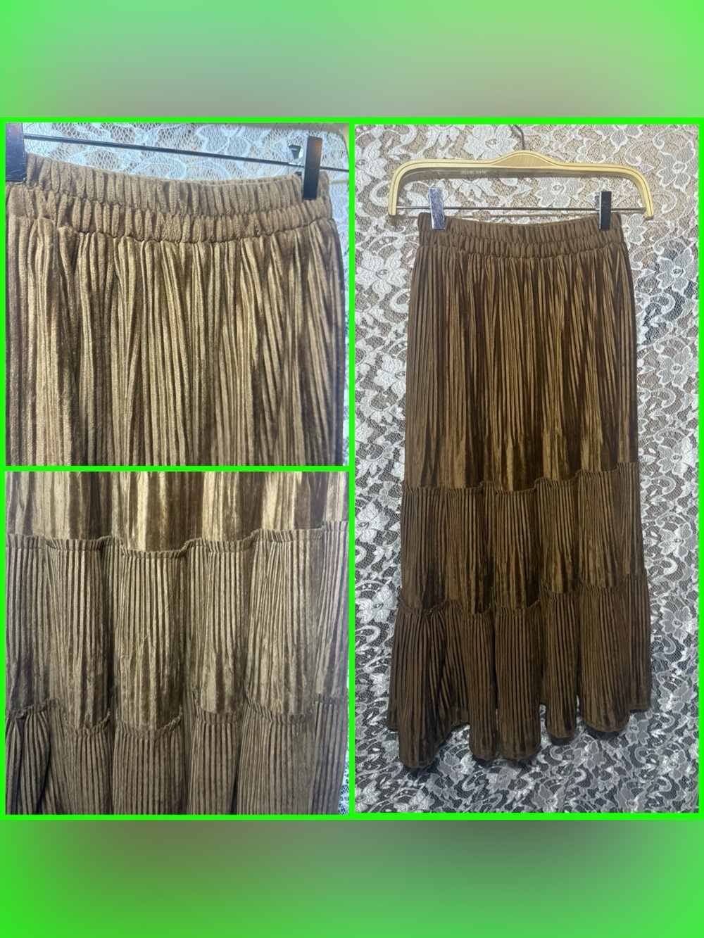American Vintage Brown Tiered Pleated Midi velvet Skirt XS/ S like new